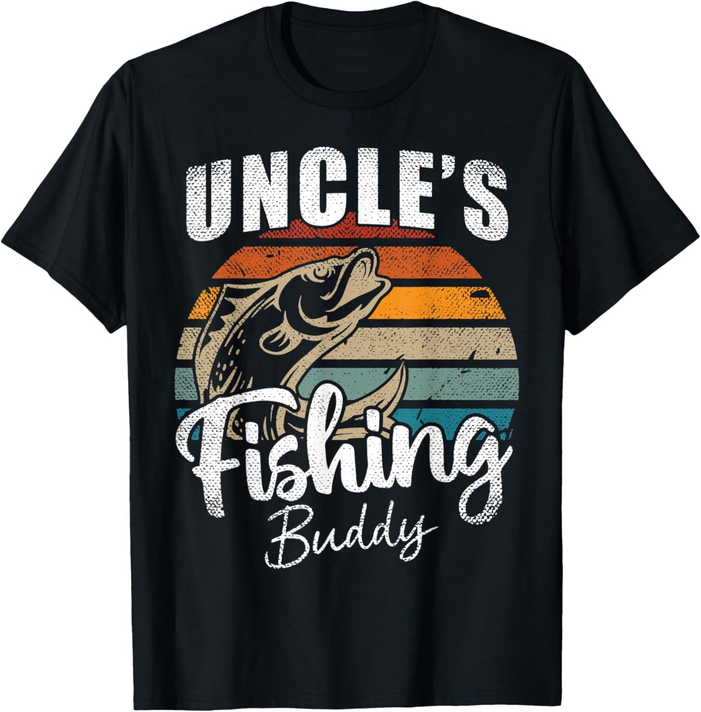 Vintage Uncle's Fishing Buddy Kids Funny Retro Sunset fish T-Shirt - T-Shirt | Black