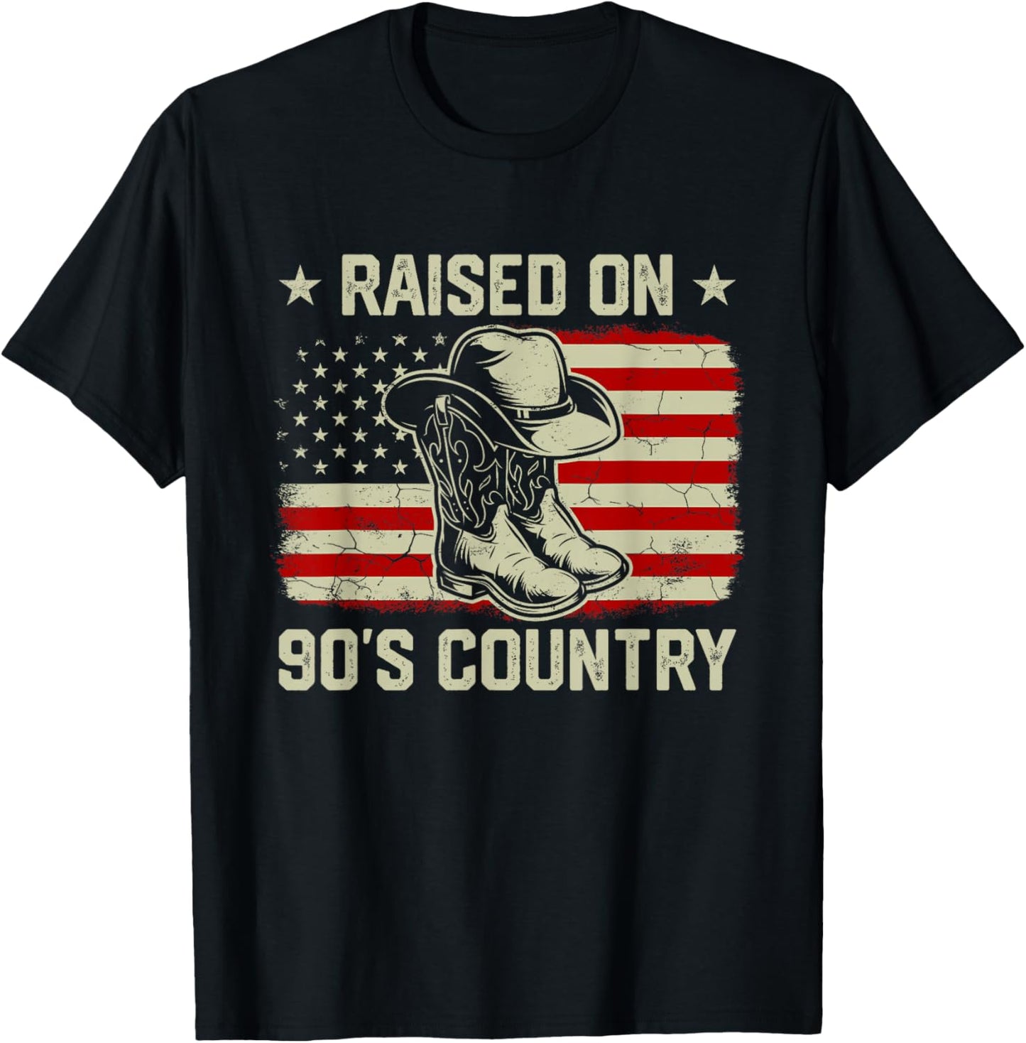 Vintage American Flag Raised On 90's Country Music T-Shirt - T-Shirt | Black