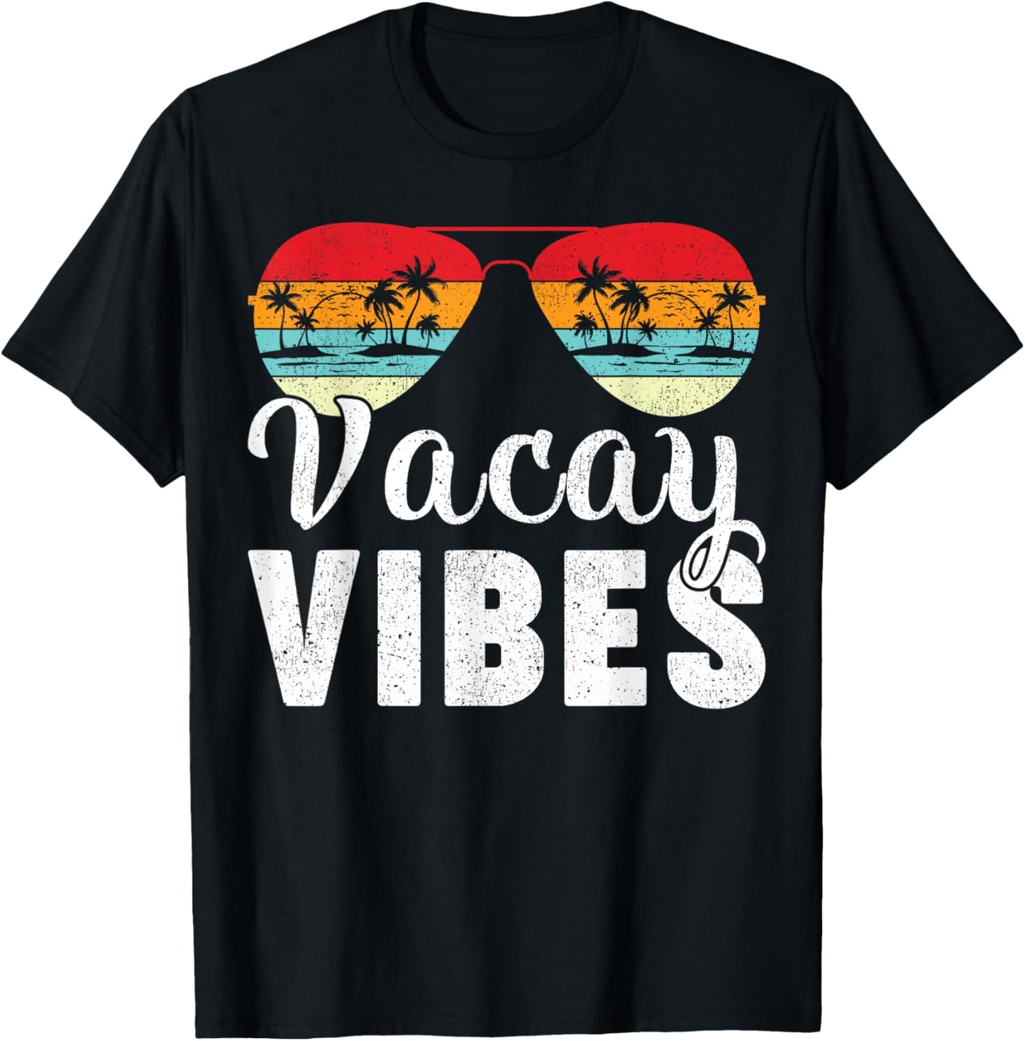 Vintage Palm Tree Sunglasses Summer Vacation Vacay Vibes T-Shirt - T-Shirt | Black