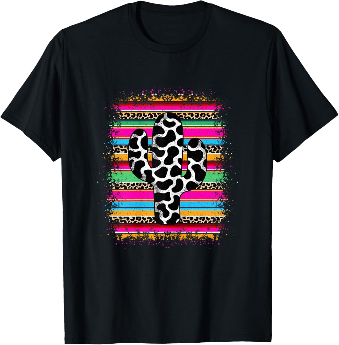 Western Cow Print Cactus Serape Cowgirl Country Women Girls T-Shirt - T-Shirt | Black