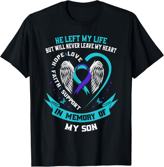 Teal and Purple Suicide Awareness Ribbon In Memory of my Son T-Shirt - T-Shirt | Black