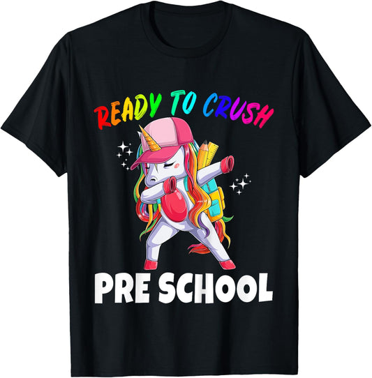 First Day of Preschool Unicorn Gift Girls Cute Prek Rainbow T-Shirt - T-Shirt | Black