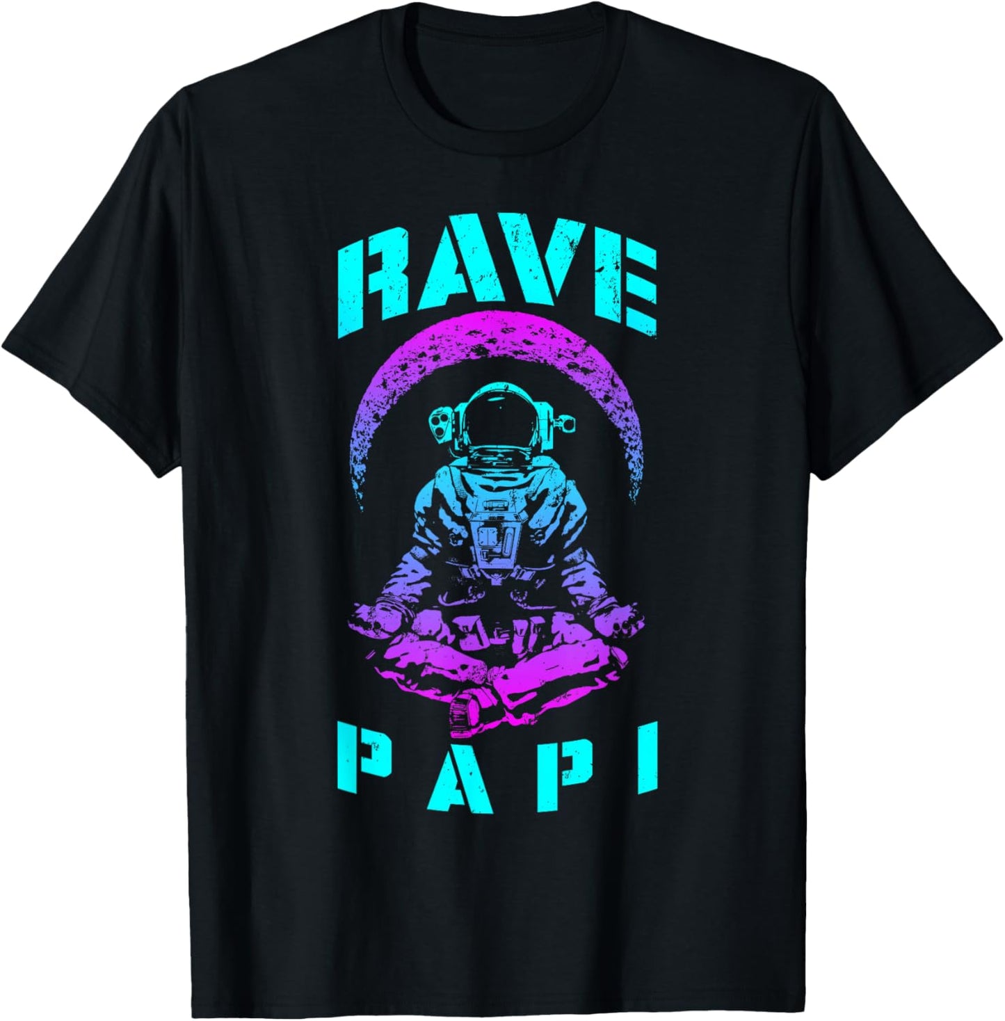 Rave Papi EDM Music Festival Trippy Astronaut Crescent Moon T-Shirt - T-Shirt | Black
