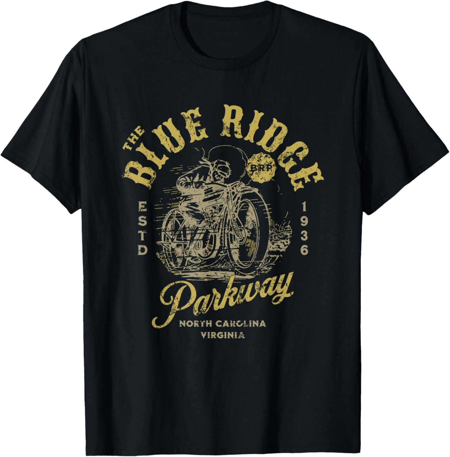 Blue Ridge Parkway Vintage Motorcycle Design T-Shirt - T-Shirt | Black