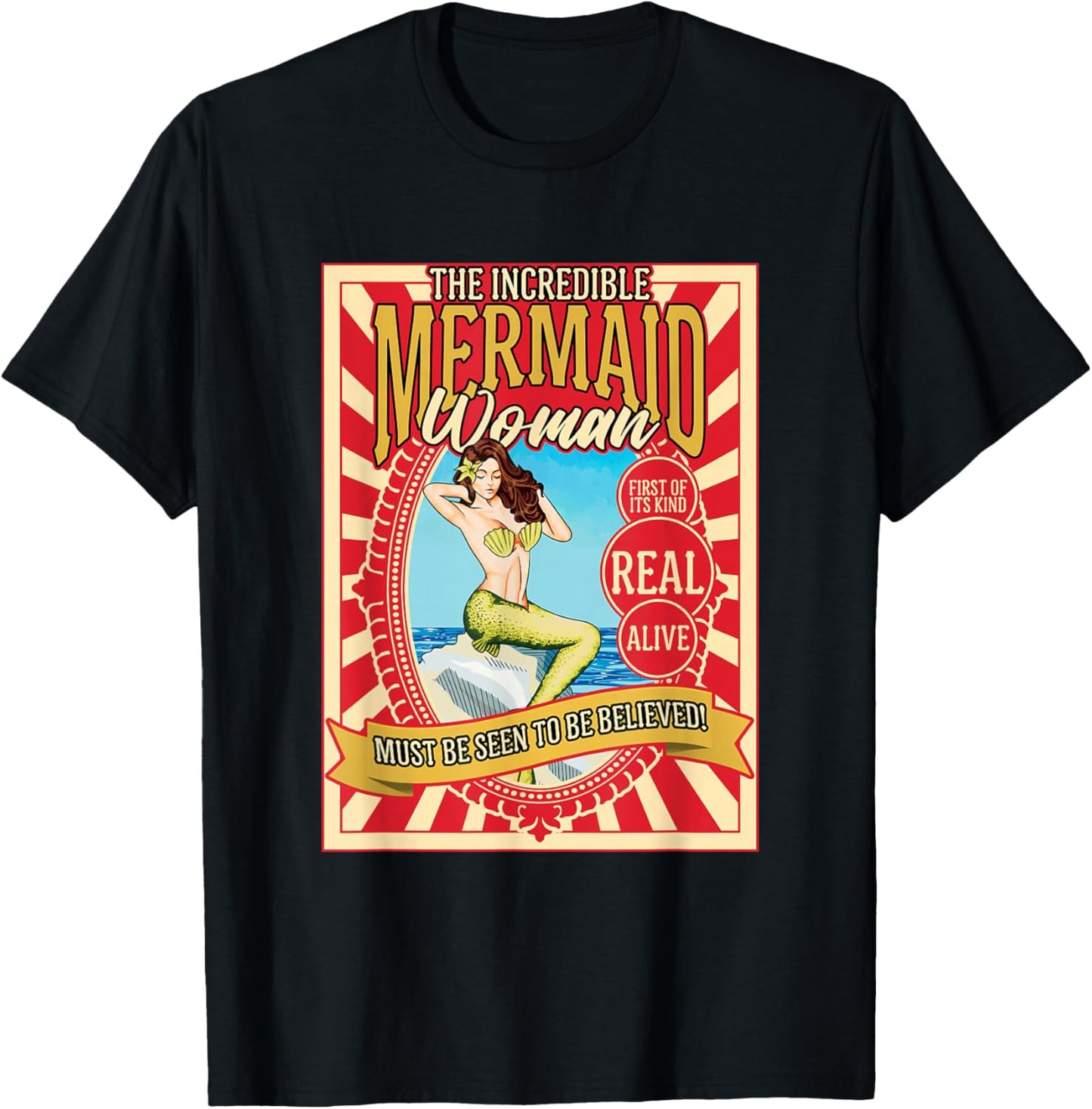 Vintage Mermaid Circus Freak Show Carnival Beautiful Siren T-Shirt - T-Shirt | Black