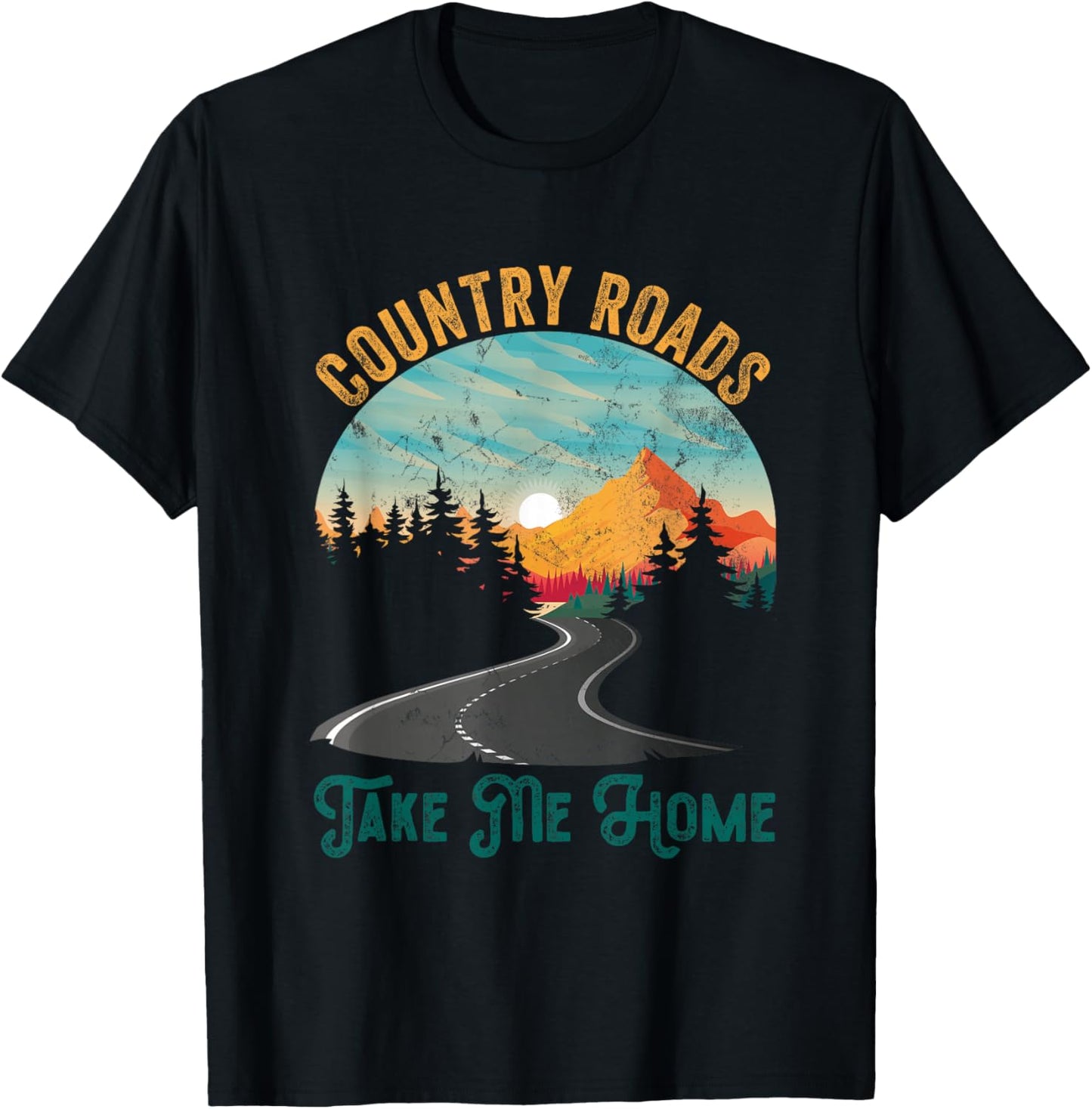 Vintage Retro Country Roads Take Me My Home T-Shirt - T-Shirt | Black