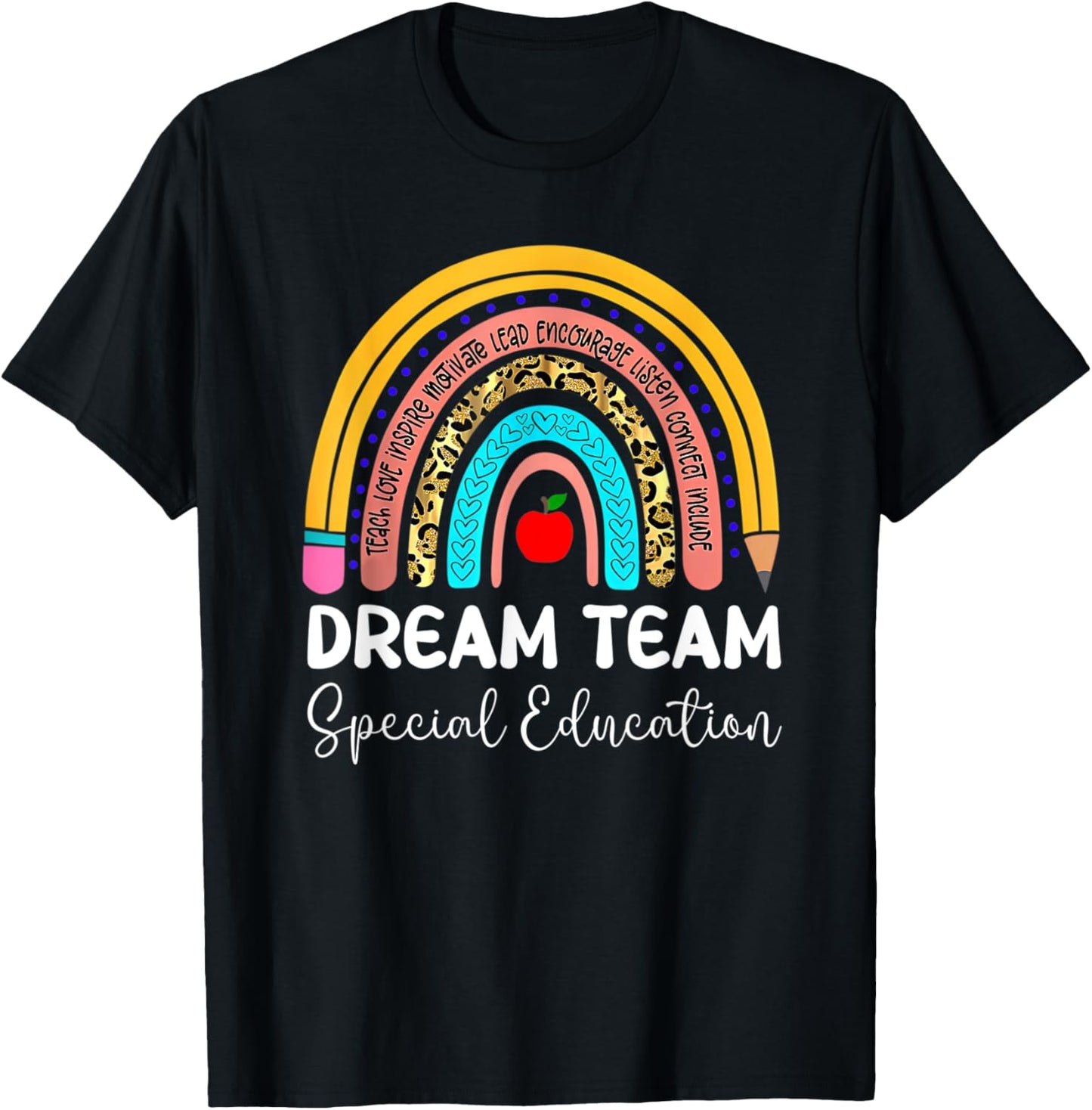 Dream Team Special Education Boho Rainbow Leopard SPED ECSE T-Shirt - T-Shirt | Black