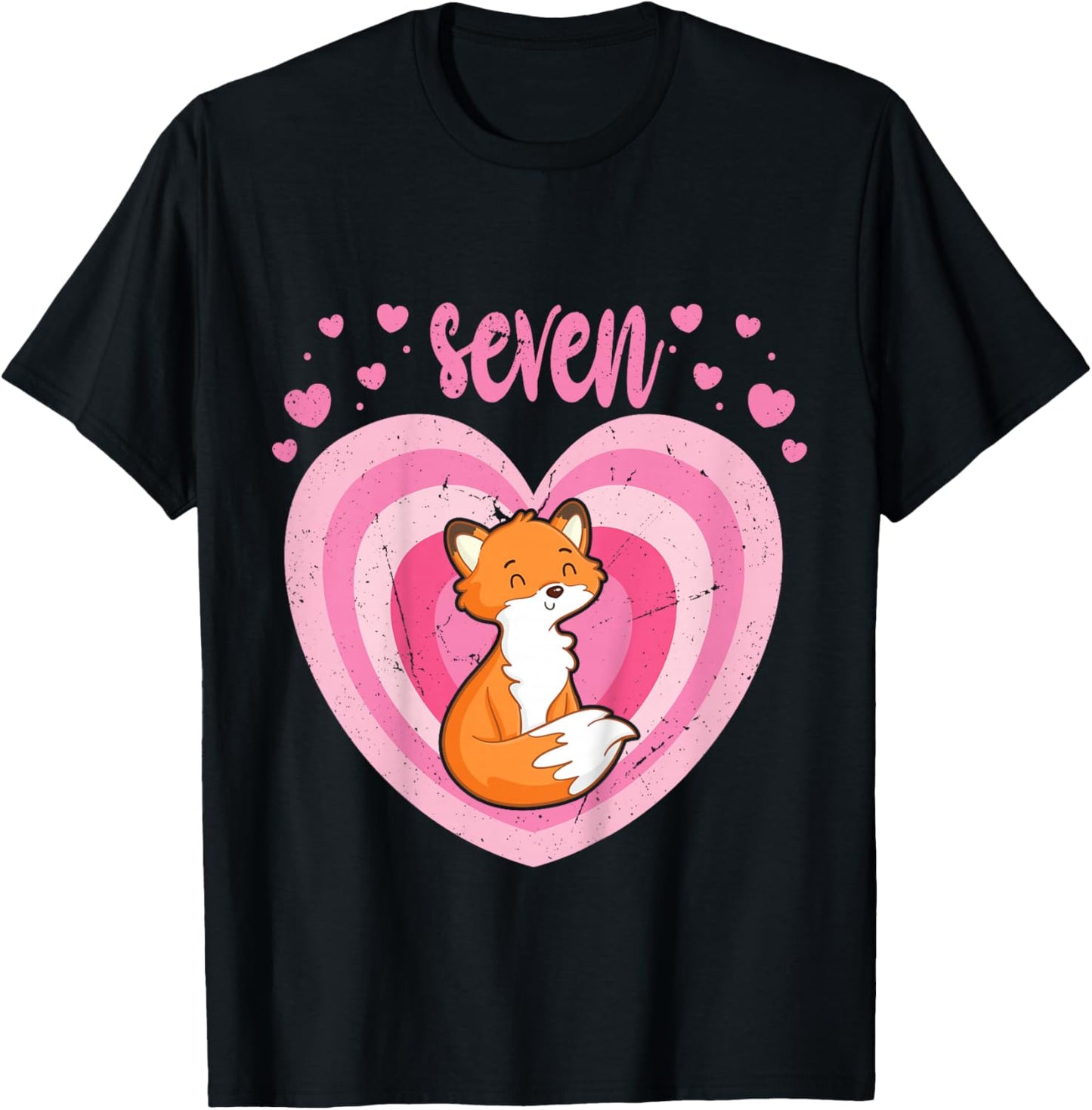 7 Year Old Cute Fox Birthday Girl 7th B-day T-Shirt - T-Shirt | Black