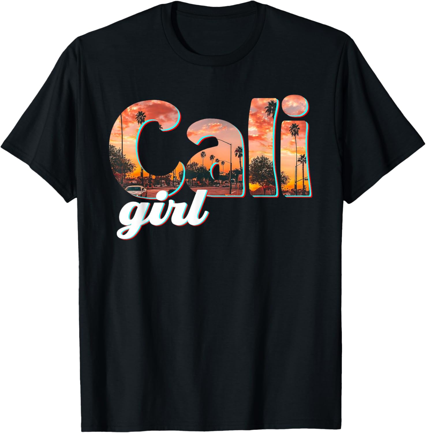 Cali Girl Vintage California Palm Trees Summer Gift T-Shirt - T-Shirt | Black