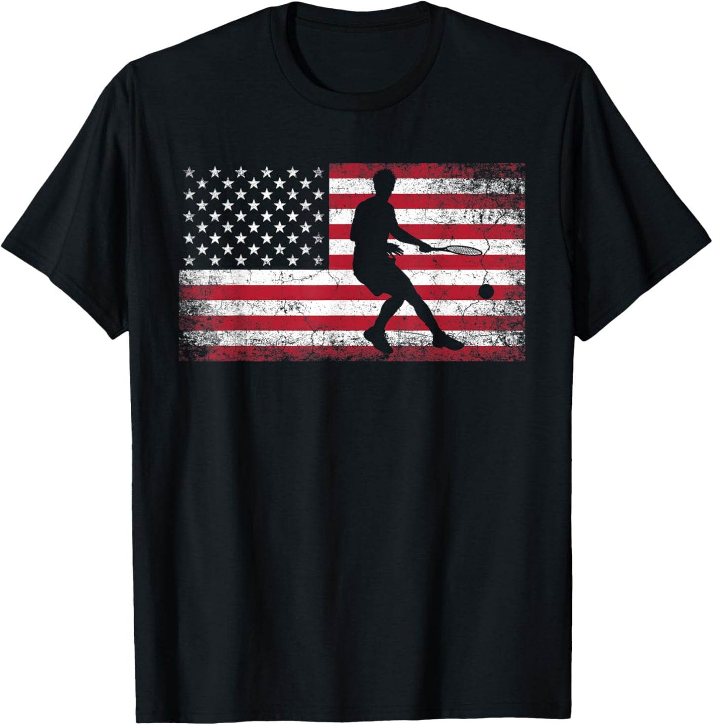 Tennis Racket Ball 4th of July Shirt American Flag America Kids Men T-Shirt - T-Shirt | Black