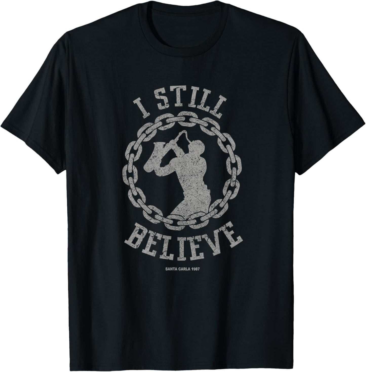I Still Believe Muscle Saxophone, Big Chain Silhouette T-Shirt - T-Shirt | Black