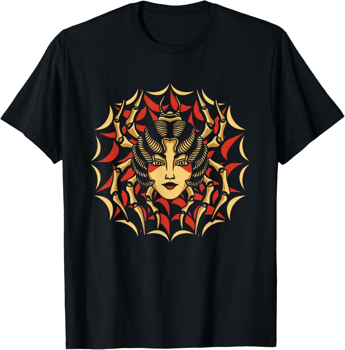 Spider Geisha American Traditional Tattoo Inked Old School T-Shirt - T-Shirt | Black
