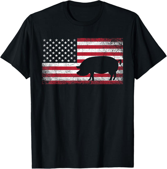 Pig Hog Farm Farmer 4th of July Shirt American Flag America T-Shirt - T-Shirt | Black