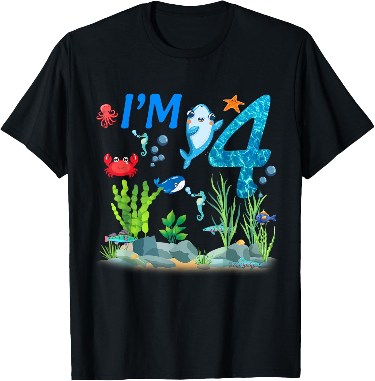 4 Year Old Ocean themed birthday Under the sea 4th birthday T-Shirt - T-Shirt | Black