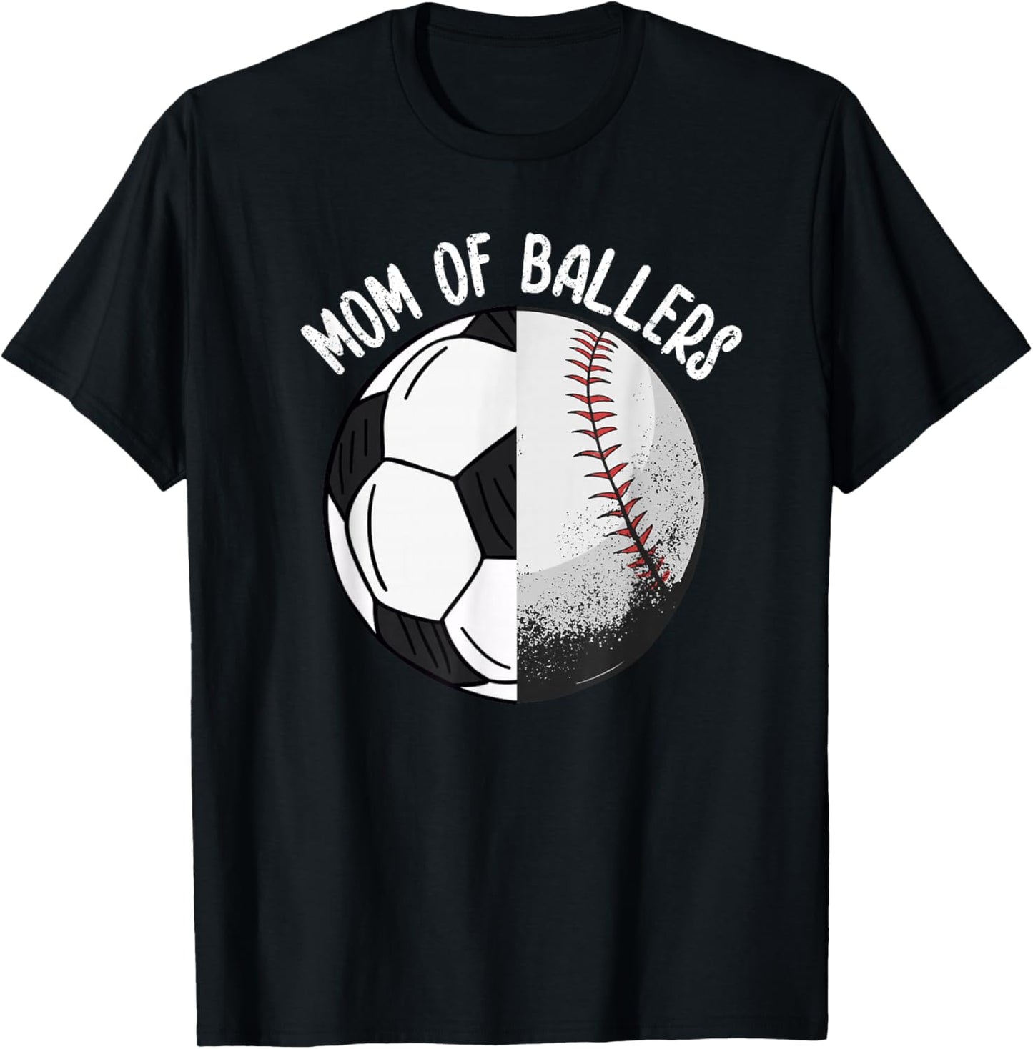 Mom of Ballers Soccer Baseball Mama T-Shirt - T-Shirt | Black