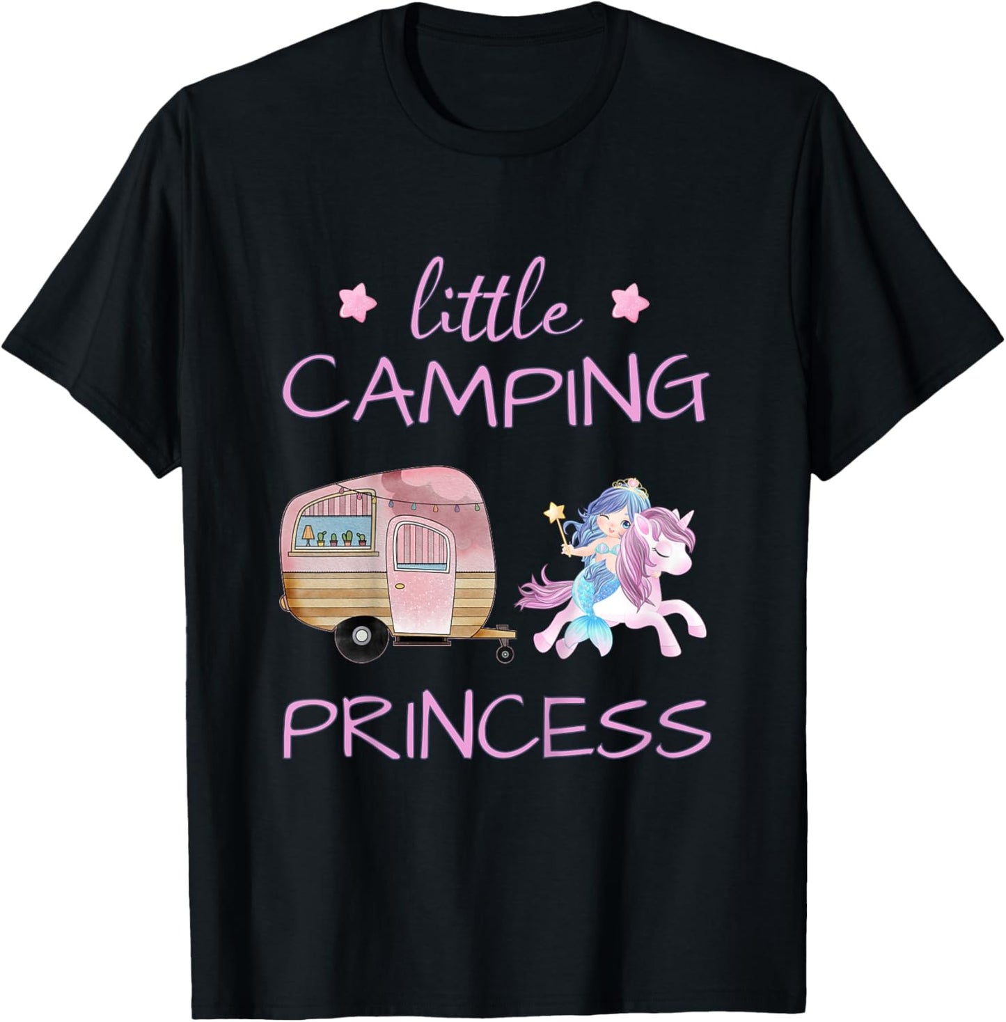 Little Camping Princess - Unicorn Mermaid Girl T-Shirt - T-Shirt | Black