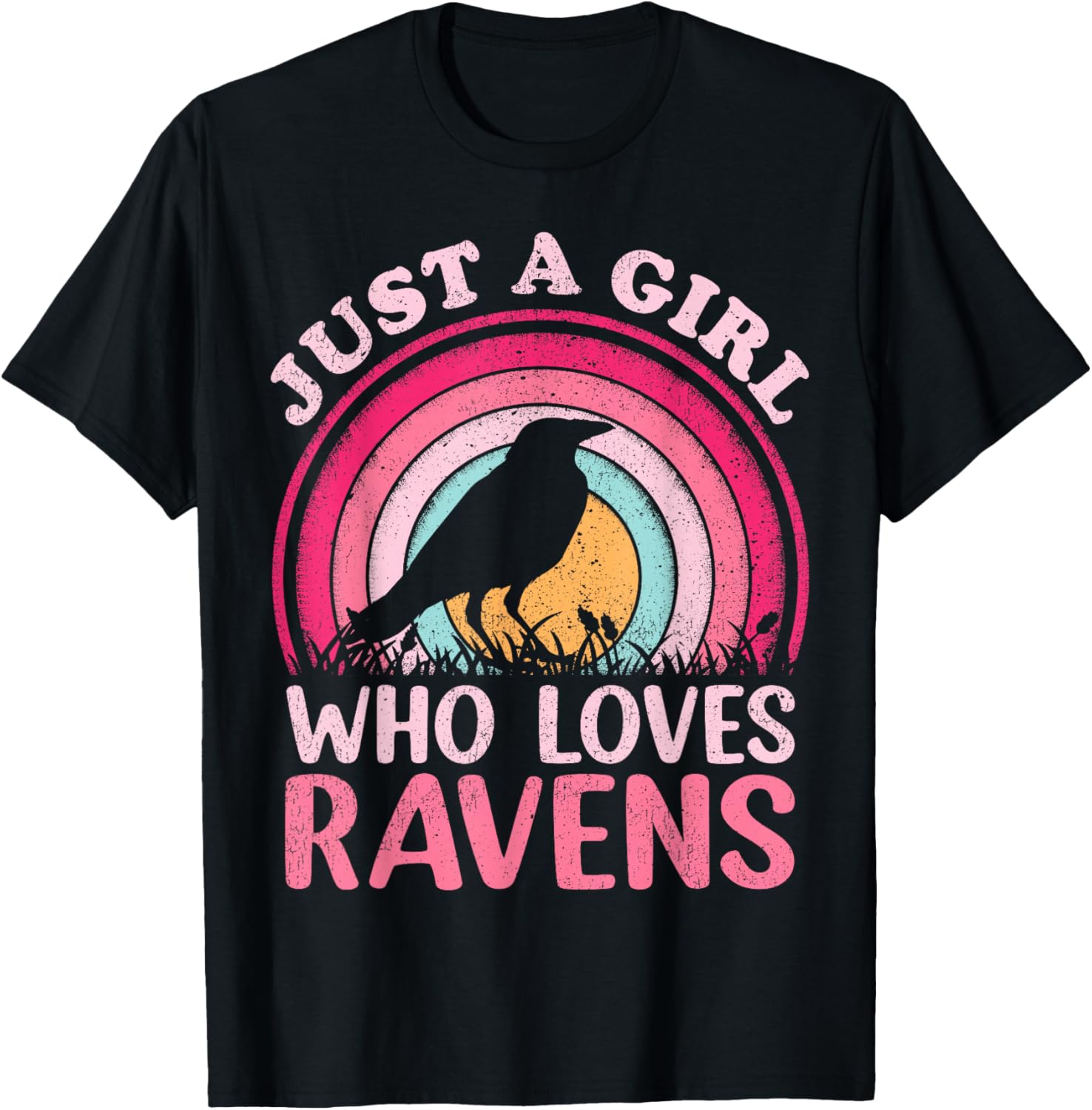 Raven Bird Vintage Retro Just A Girl Who Loves Ravens T-Shirt - T-Shirt | Black