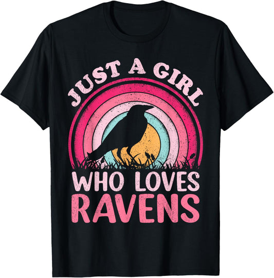 Raven Bird Vintage Retro Just A Girl Who Loves Ravens T-Shirt - T-Shirt | Black