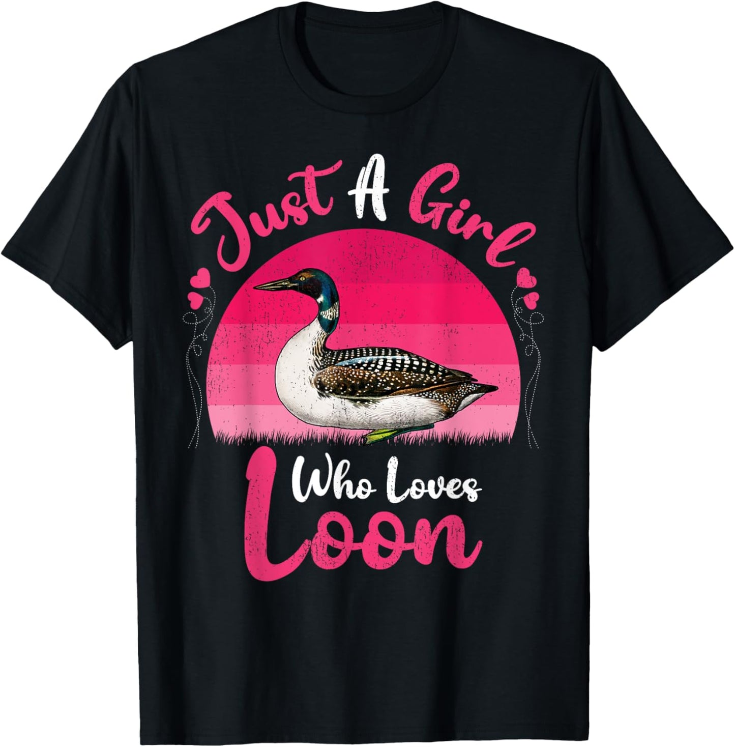 Vintage Loon Bird Lover Just A Girl Who Loves Loon T-Shirt - T-Shirt | Black