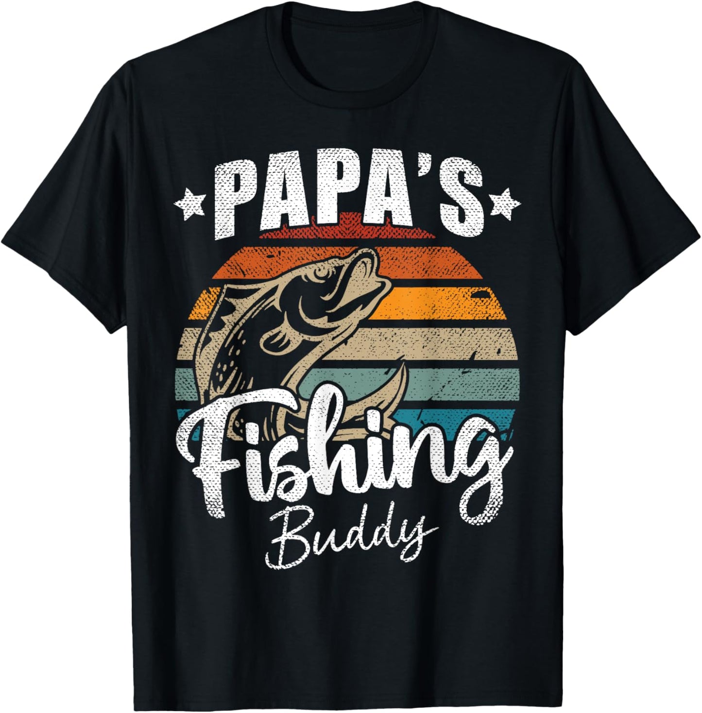 Vintage Papa's Fishing Buddy Kids Funny Retro Sunset fish T-Shirt - T-Shirt | Black