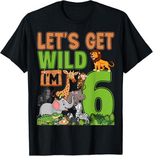 6 Year Old Zoo Birthday Safari Jungle Animal 6th Birthday T-Shirt - T-Shirt | Black