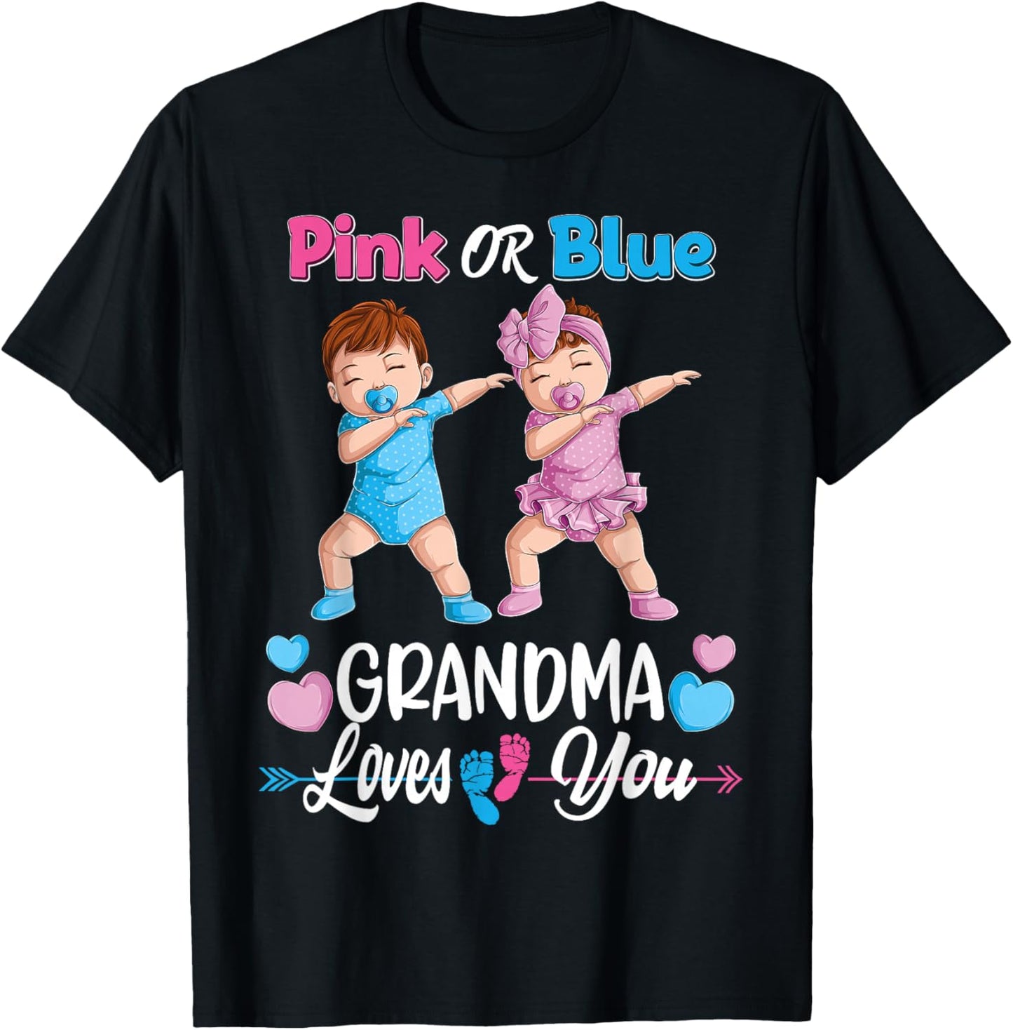 Pink Or Blue Grandma Loves You Baby Gender Reveal Party Small T-Shirt - T-Shirt | Black