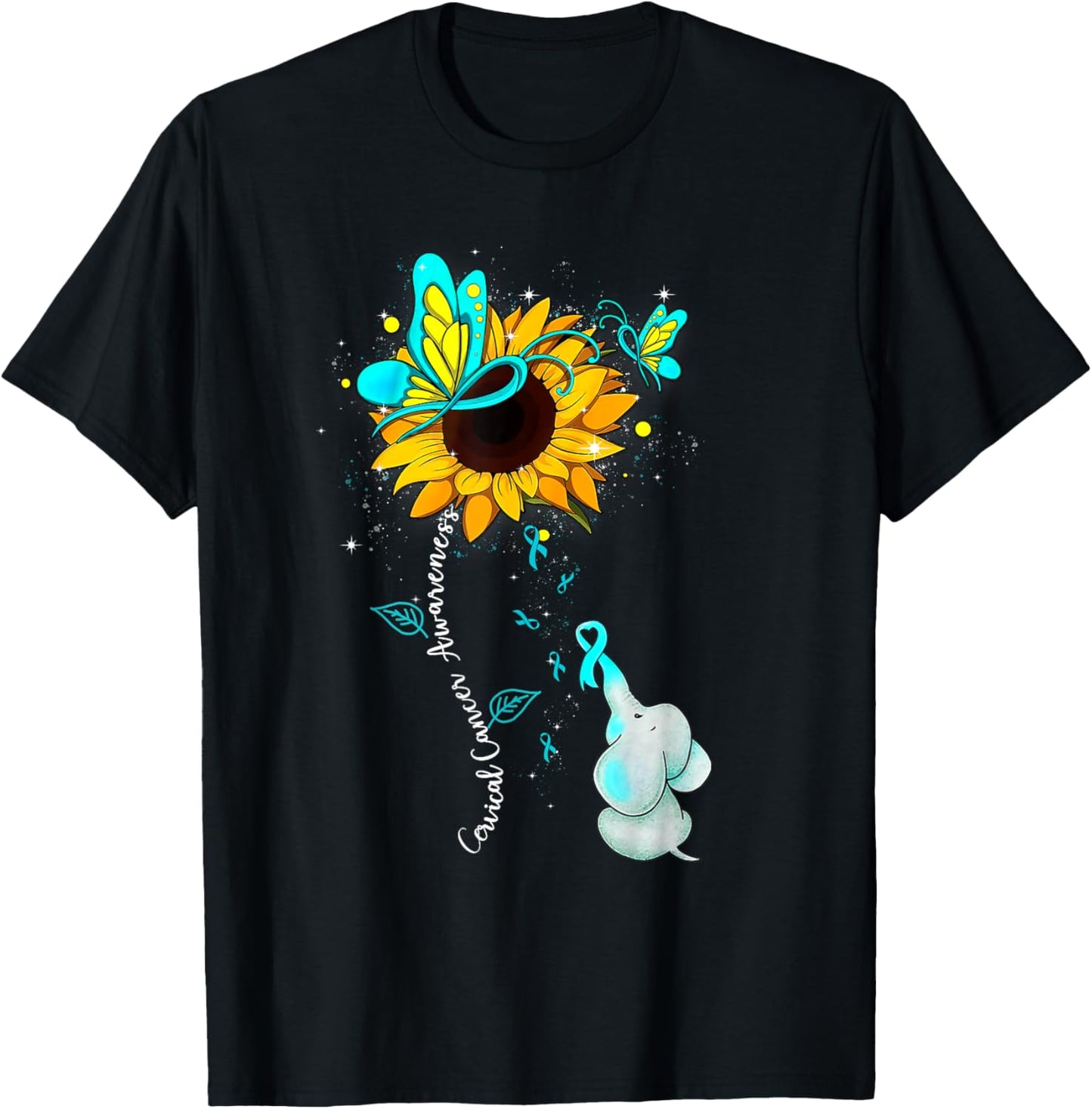 Cervical Cancer Awareness Sunflower Elephant Men T-Shirt - T-Shirt | Black