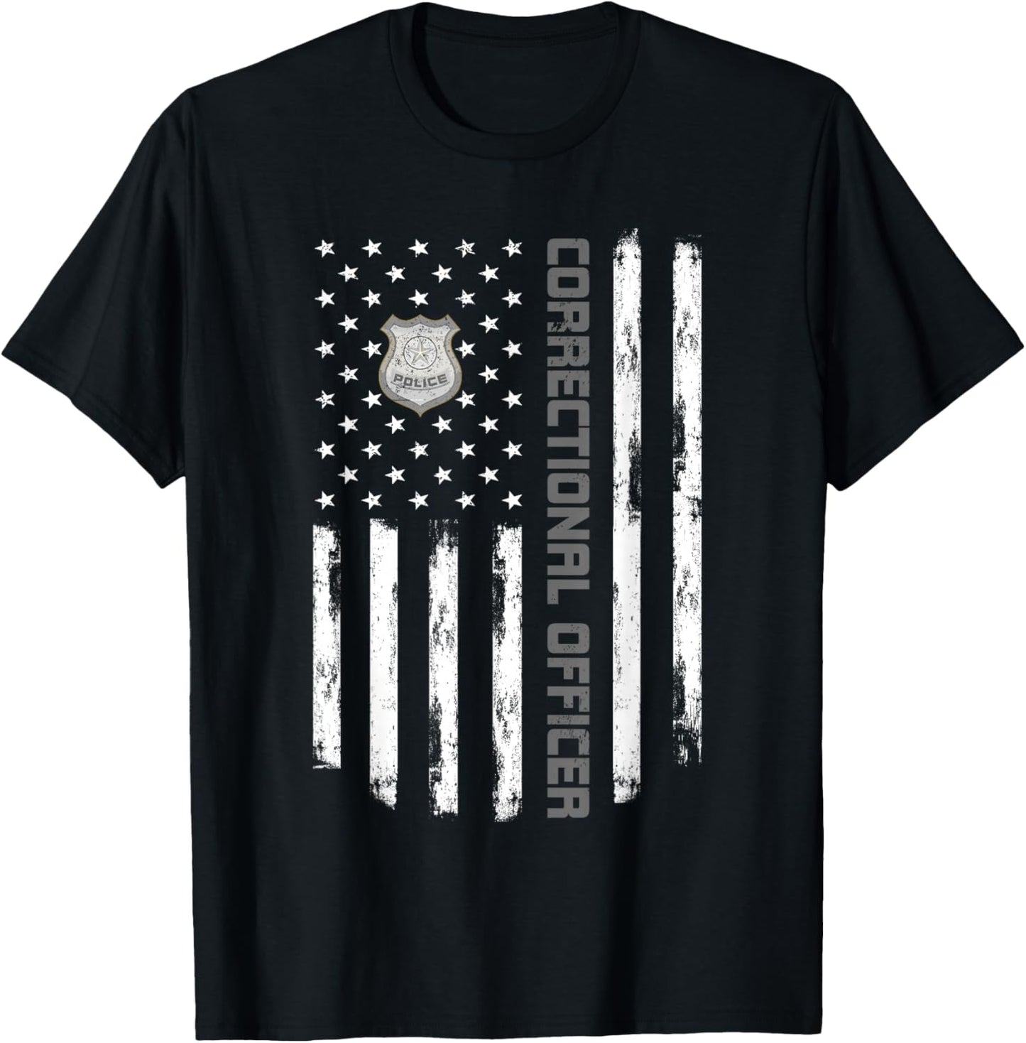 Correctional Officer Flag Graphic Thin Silver Line Matching T-Shirt - T-Shirt | Black