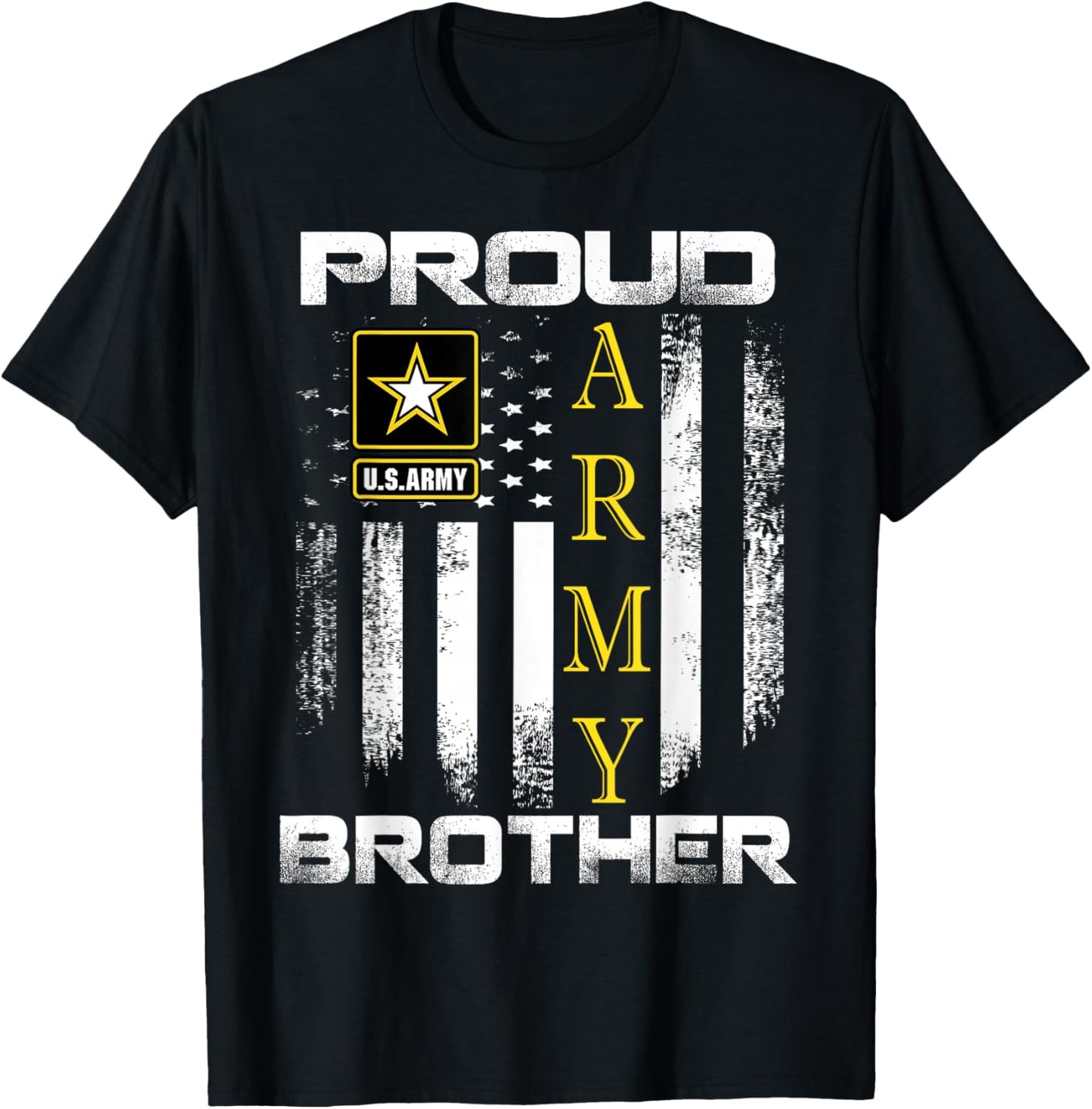 Vintage Proud Army Brother with American Flag Gift T-Shirt - T-Shirt | Black