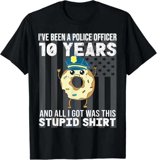 10 Year Police Officer Anniversary Ten Years of Service T-Shirt - T-Shirt | Black