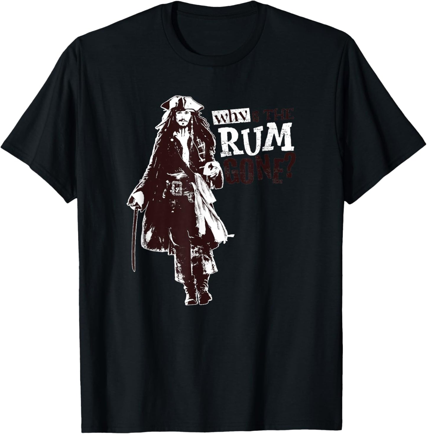 Disney Pirates of The Caribbean Jack Why is The Rum Gone? Small T-Shirt - T-Shirt | Black