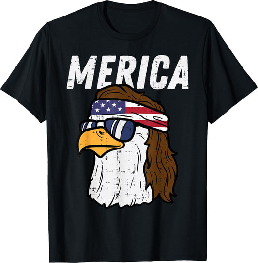 Merica Bald Eagle Mullet Sunglasses Fourth July 4th Patriot Women Kids Men T-Shirt - T-Shirt | Black