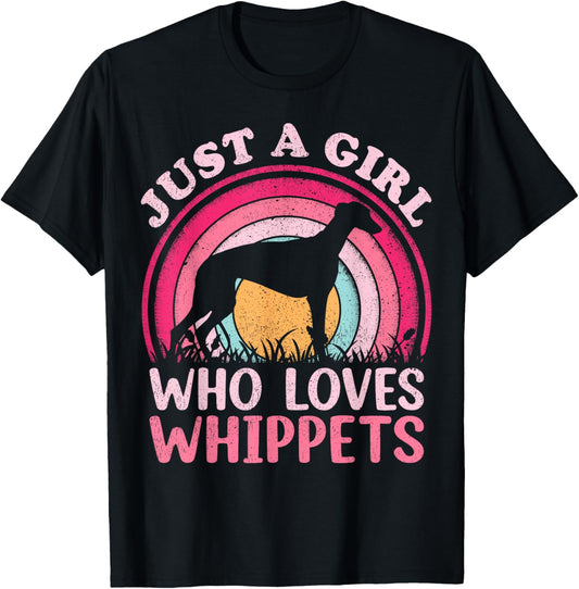 Whippet Dog Lover Vintage Just A Girl Who Loves Whippets T-Shirt - T-Shirt | Black