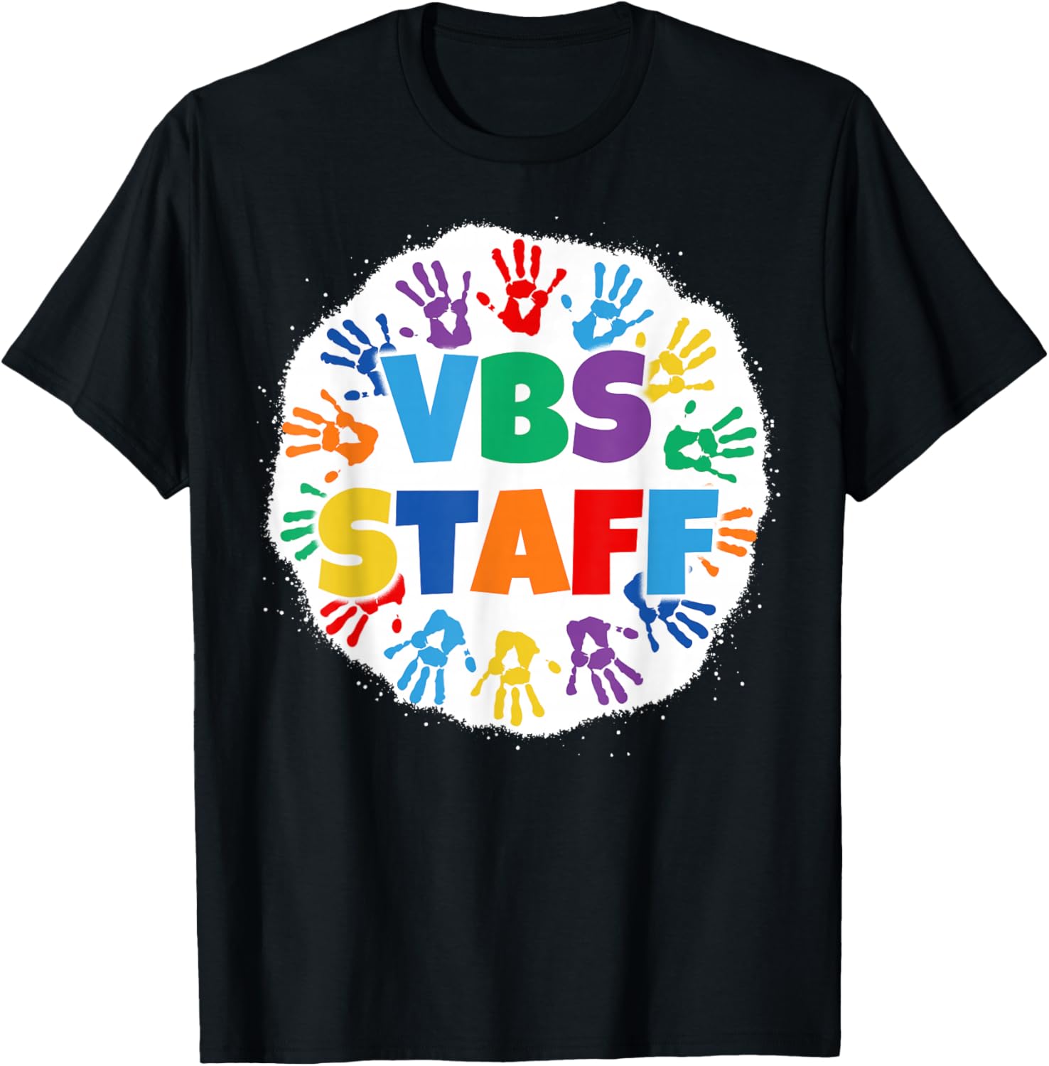 Vacation Bible School Bleached Rainbow Handprints VBS Staff T-Shirt - T-Shirt | Black