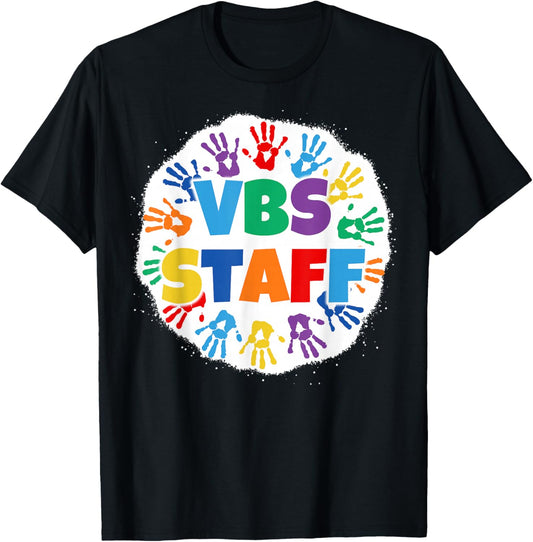 Vacation Bible School Bleached Rainbow Handprints VBS Staff T-Shirt - T-Shirt | Black