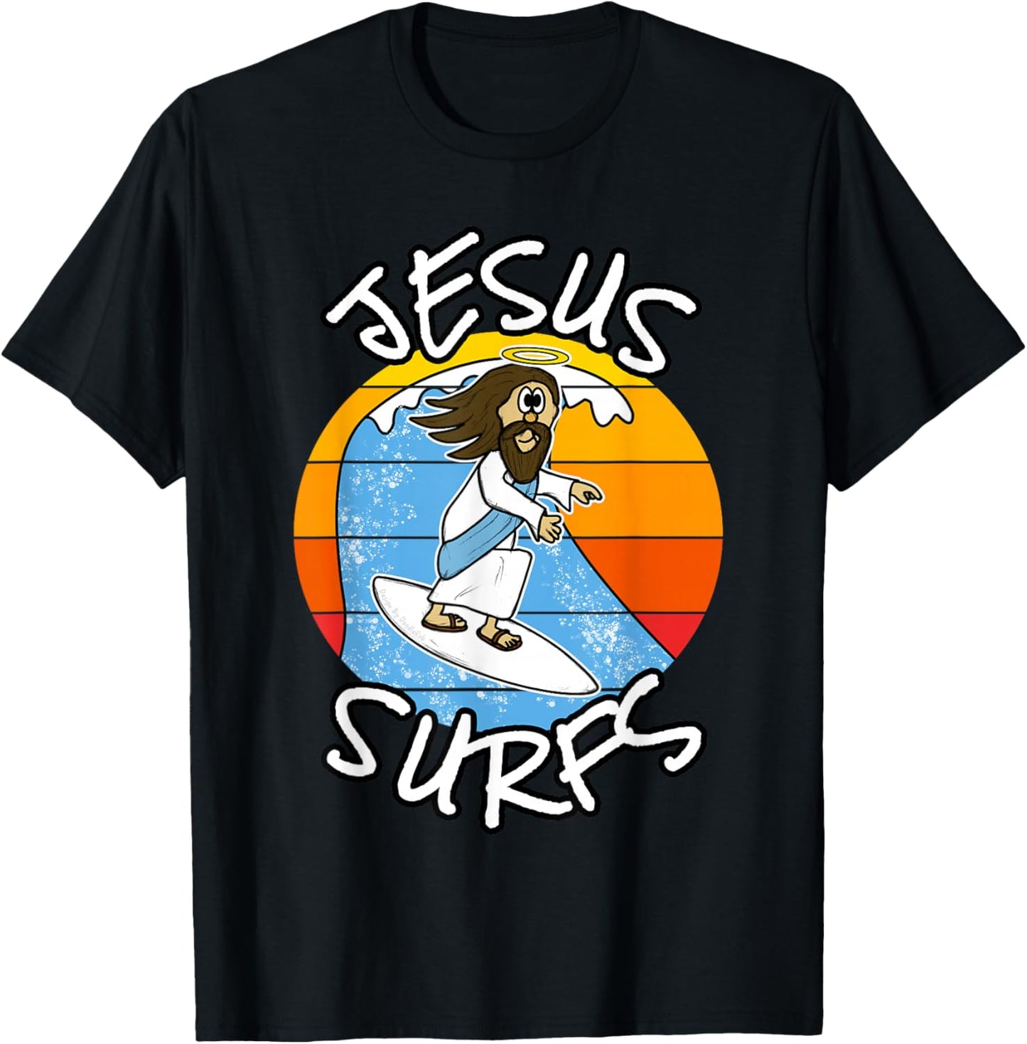 Jesus Surfs, Christian Surfer, Funny Church T-Shirt - T-Shirt | Black