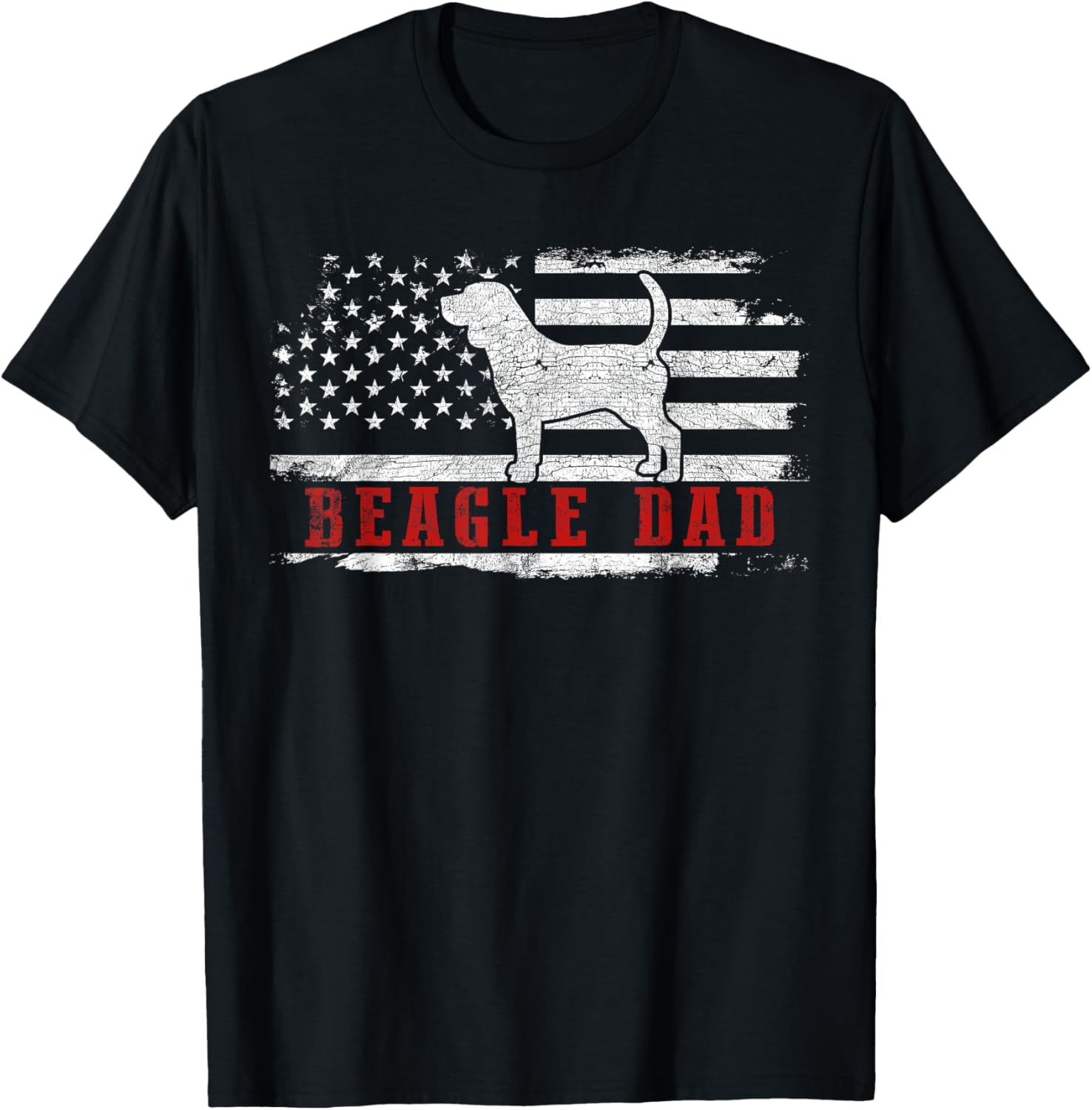Beagle Dad Distressed American Flag Patriotic Dog T-Shirt - T-Shirt | Black