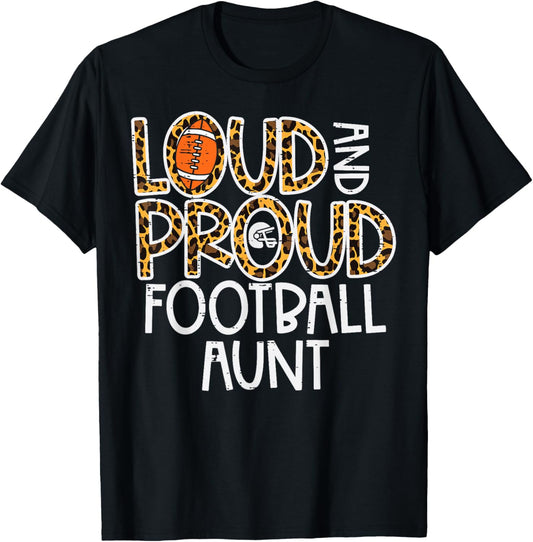 Leopard Loud & Proud American Football Aunt Family Auntie T-Shirt - T-Shirt | Black