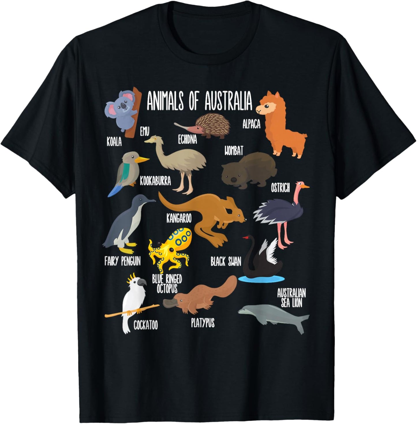 Animals of Australia Education Australian Animals Zoology T-Shirt - T-Shirt | Black