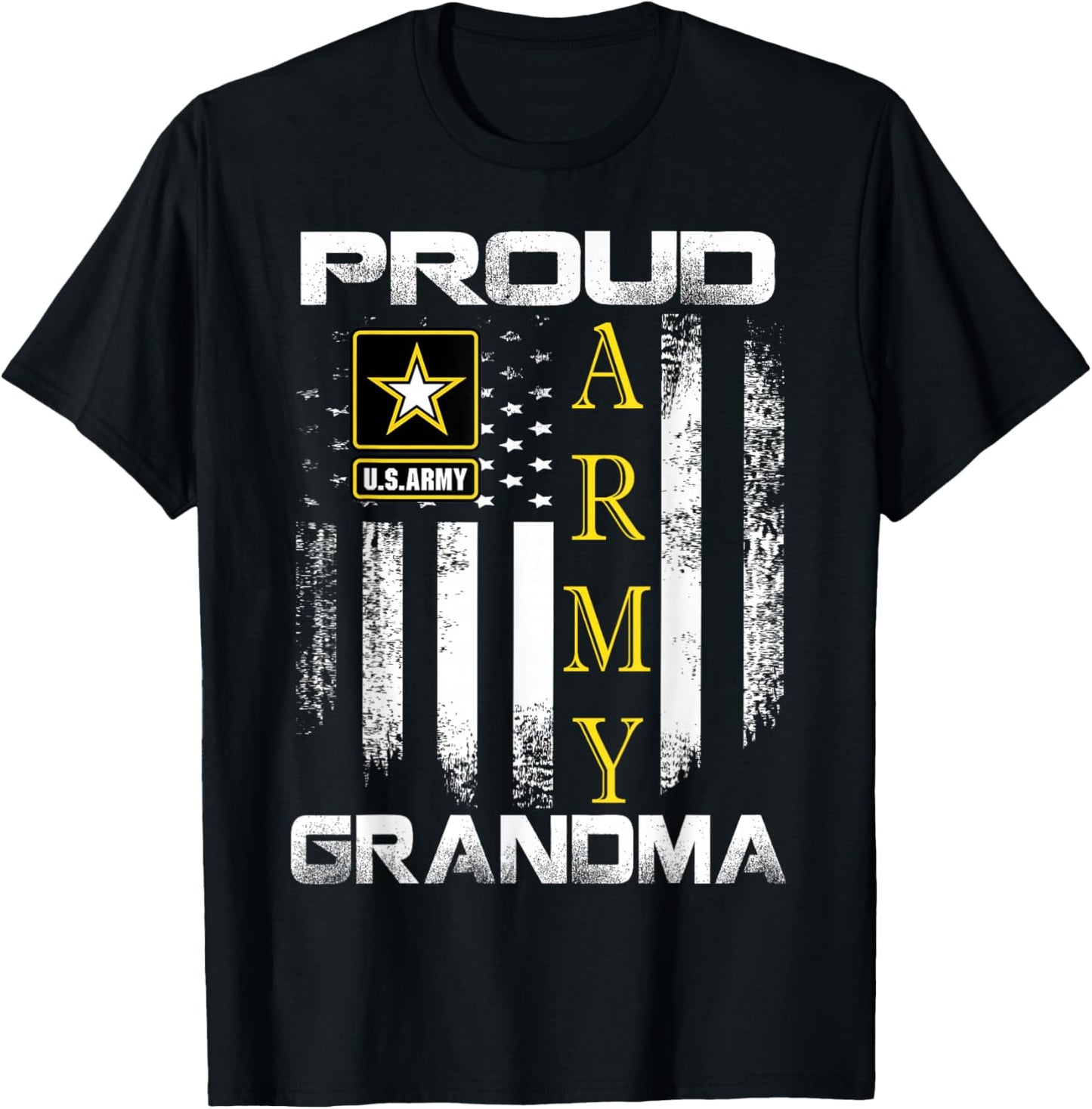 Vintage Proud Army Grandma with American Flag Gift T-Shirt - T-Shirt | Black
