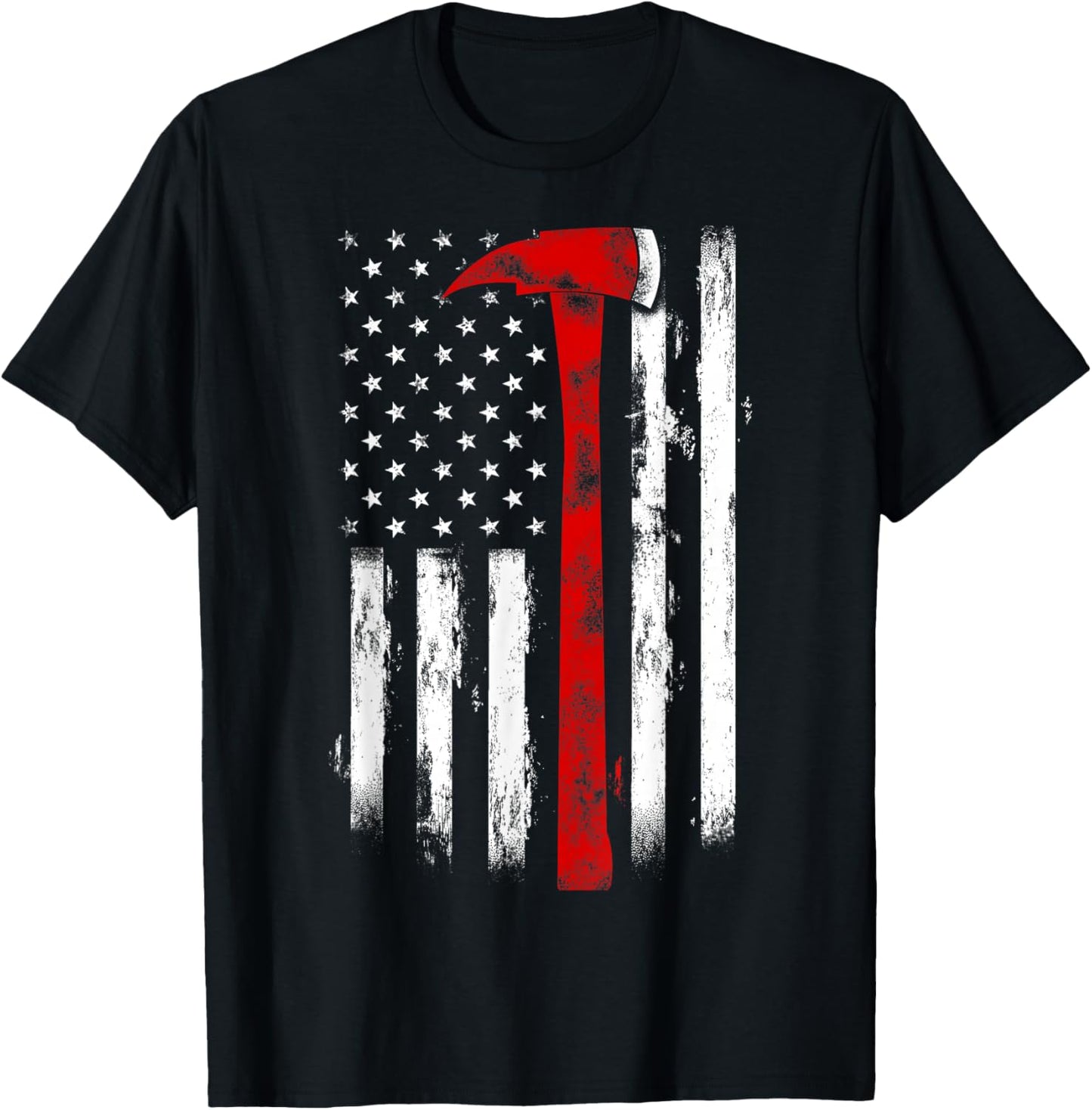 Fireman Ax Fire Department Firefighter American Axe Flag T-Shirt - T-Shirt | Black