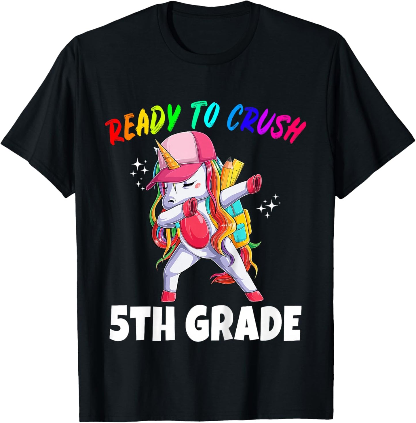 Kids 5th Grade Unicorn First Day of School Gift Girls Rainbow T-Shirt - T-Shirt | Black