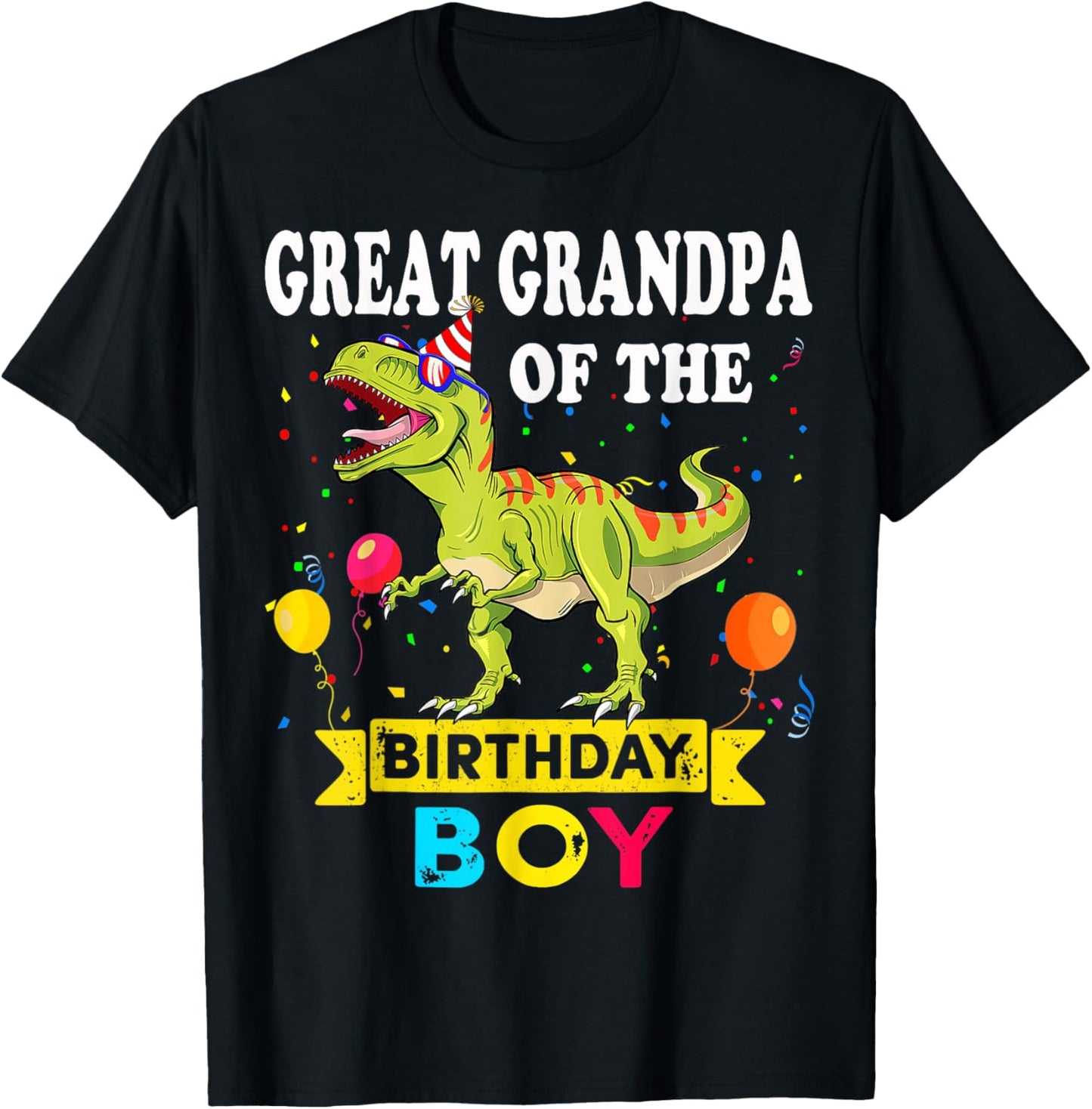 Great grandpa Of The Birthday Boy Dinosaur T-Rex Family T-Shirt - T-Shirt | Black