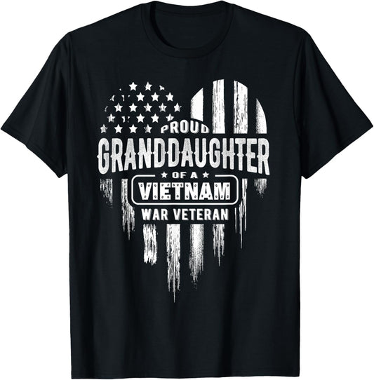Proud Granddaughter Vietnam War Veteran Grandpa Grandma T-Shirt - T-Shirt | Black