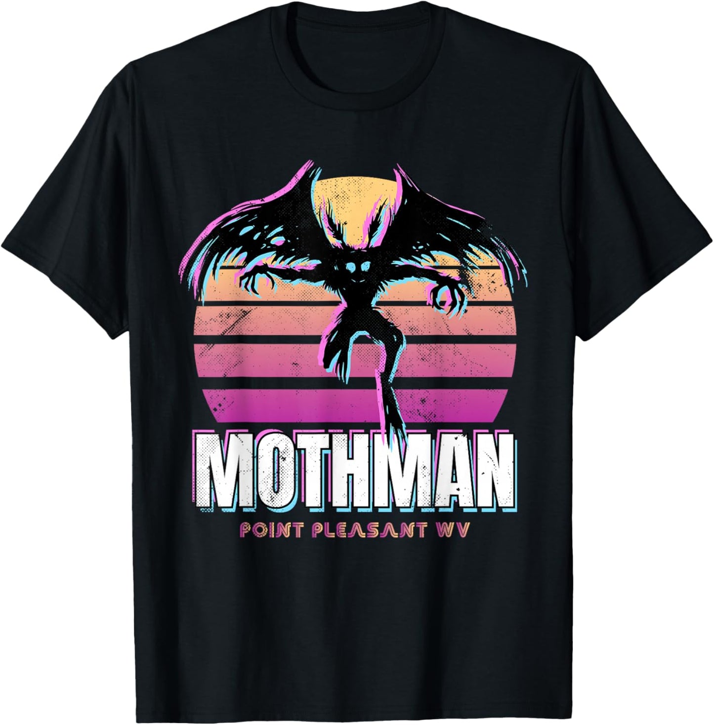 Retro Mothman 80s Cryptid Sunset T-Shirt - T-Shirt | Black