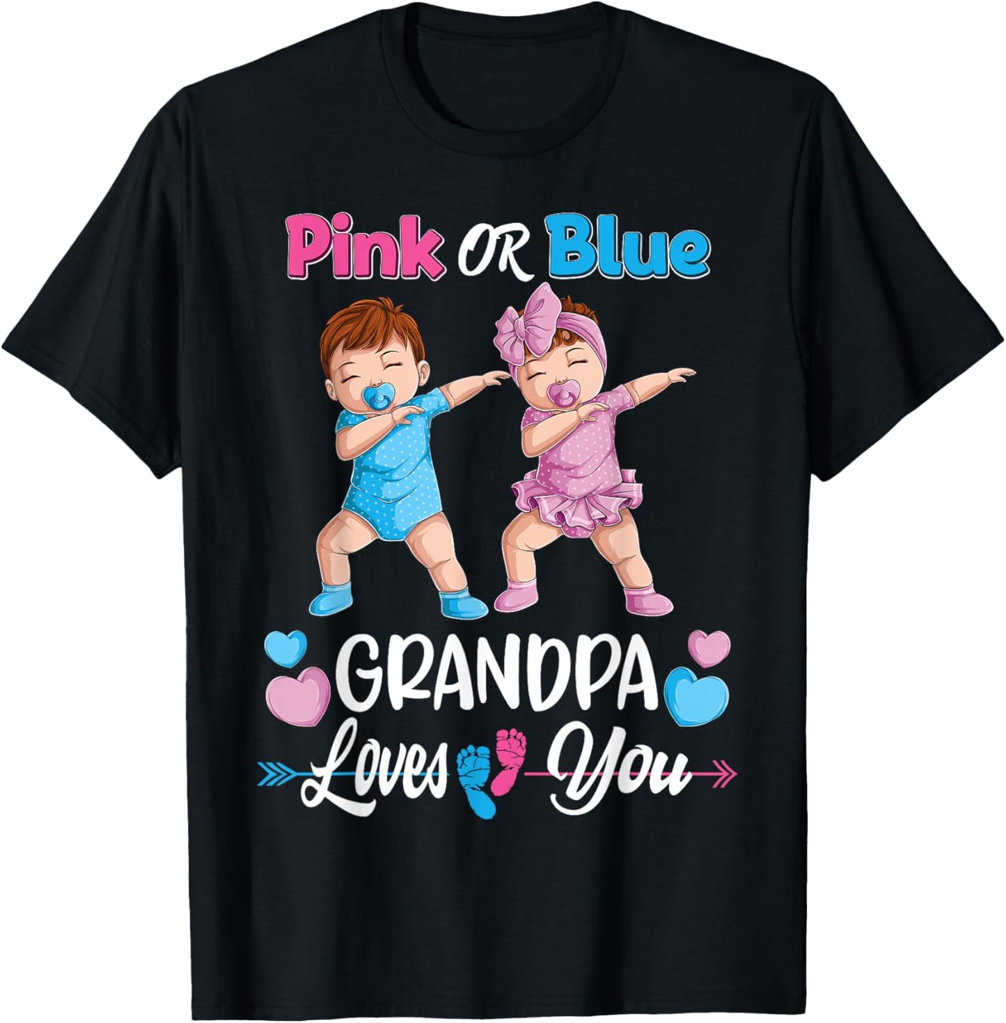 Pink Or Blue Grandpa Loves You Baby Gender Reveal Party Men T-Shirt - T-Shirt | Black