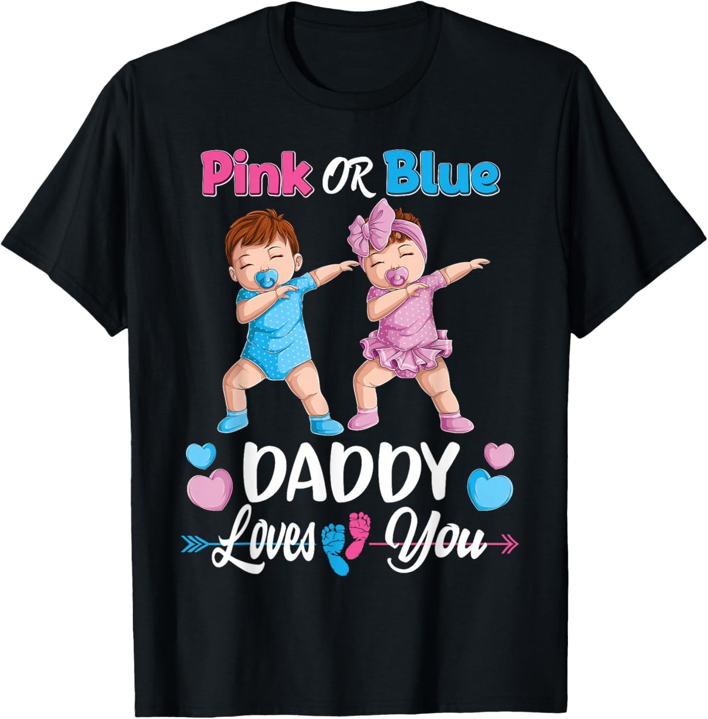 Pink Or Blue Daddy Loves You Baby Gender Reveal Party Men Small T-Shirt - T-Shirt | Black