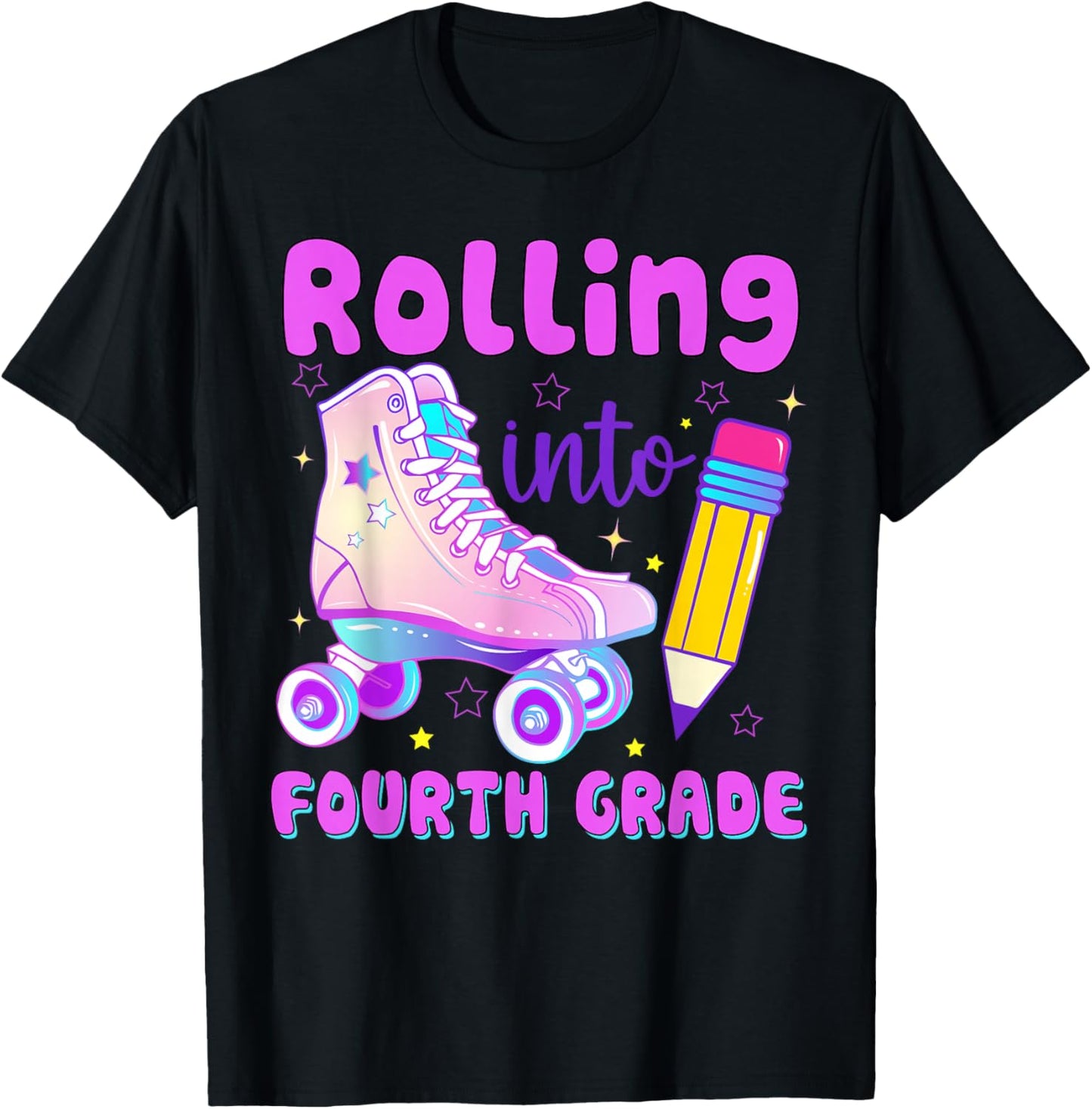 Rolling into Fourth Grade Roller Skate Back to School T-Shirt - T-Shirt | Black