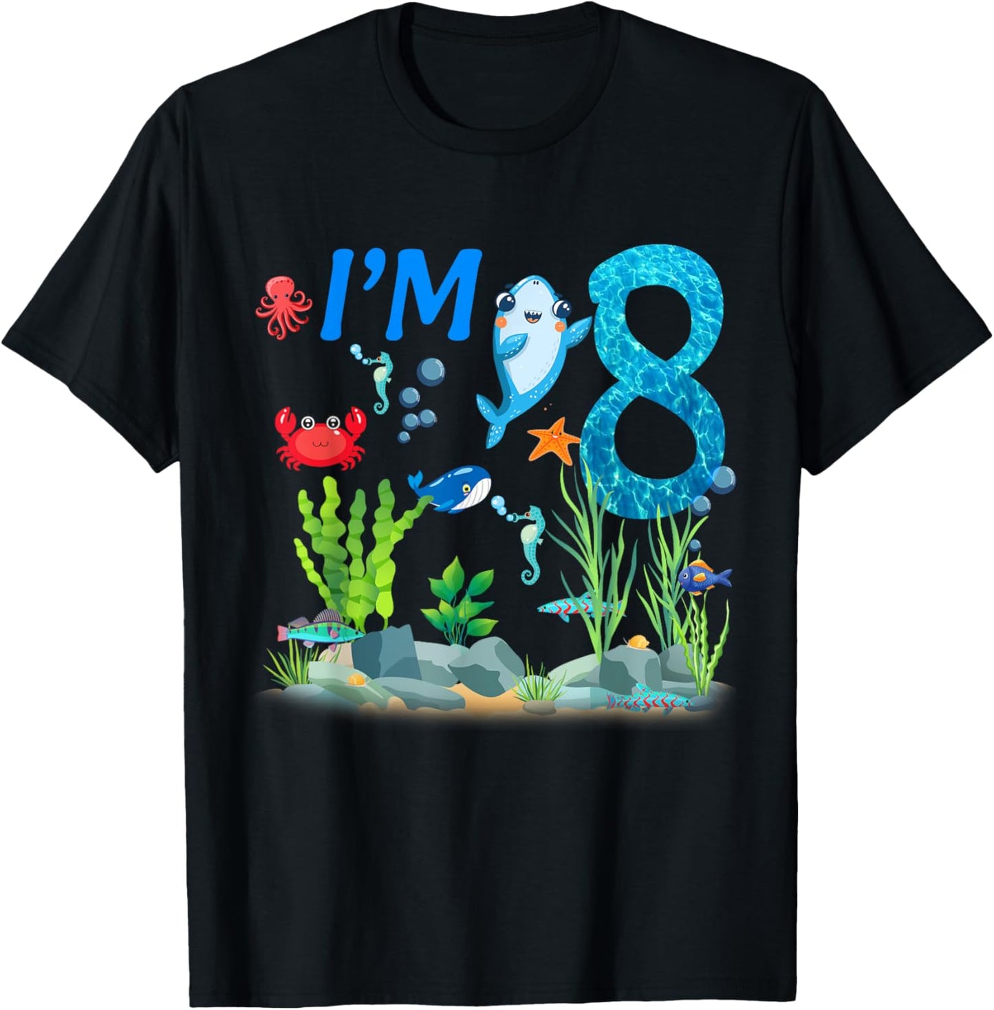 8 Year Old Ocean themed birthday Under the sea 8th birthday T-Shirt - T-Shirt | Black