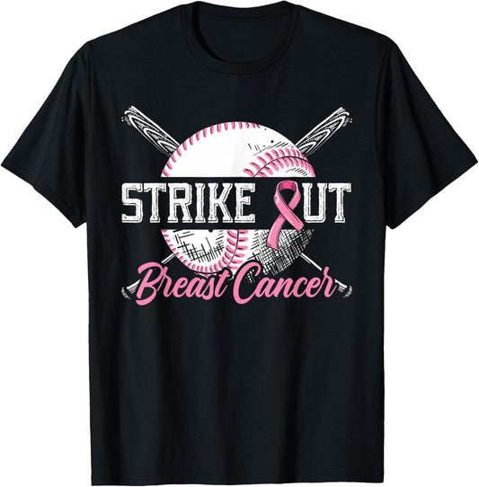 Strike Out Breast Cancer Baseball Breast Cancer Awareness T-Shirt - T-Shirt | Black
